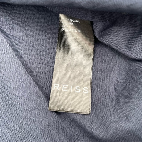 REISS Kay Tie Detail Navy Linen MIDI Dress Size 12 Quiet Luxury Preppy Wedding - Picture 12 of 16